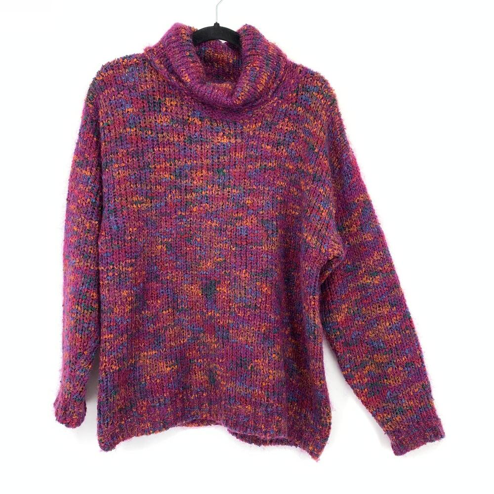 Vintage IVLA Cowl Neck Pullover Sweater Womens Size Medium Multicolor Knit